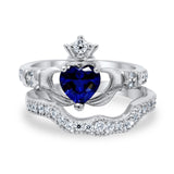 Wedding Piece Rings Heart Simulated Simulated Blue Sapphire CZ 925 Sterling Silver