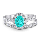 Halo Oval Art Deco Simulated Paraiba Tourmaline CZ Ring Solid 925 Sterling Silver