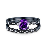 Art Deco Engagement Piece Ring Black Tone, Simulated Amethyst CZ 925 Sterling Silver
