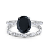 Two Piece Oval Bridal Wedding Ring Simulated Black CZ 925 Sterling Silver