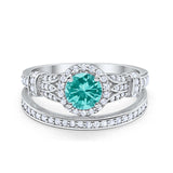 Two Piece Wedding Promise Ring Simulated Paraiba Tourmaline CZ 925 Sterling Silver