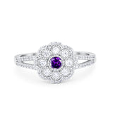 Antique Style Engagement Ring Round Simulated Amethyst CZ 925 Sterling Silver