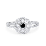 Antique Style Engagement Ring Round Simulated Black CZ 925 Sterling Silver