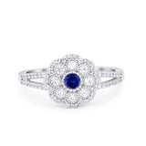 Antique Style Engagement Ring Round Simulated Blue Sapphire CZ 925 Sterling Silver