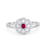 Antique Style Engagement Ring Round Simulated Ruby CZ 925 Sterling Silver