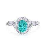 Vintage Style Oval Wedding Ring Simulated Paraiba Tourmaline CZ 925 Sterling Silver
