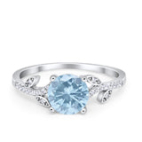 Leaf Style Ring Round Aquamarine CZ 925 Sterling Silver Wholesale