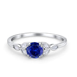 Vintage Art Deco Wedding Ring Round Simulated Blue Sapphire CZ 925 Sterling Silver