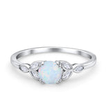 Vintage Art Deco Wedding Ring Round Lab Created White Opal 925 Sterling Silver