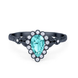 Teardrop Engagement Ring Black Tone, Simulated Paraiba Tourmaline CZ 925 Sterling Silver