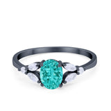 Art Deco Oval Engagement Ring Black Tone, Simulated Paraiba Tourmaline CZ 925 Sterling Silver