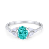 Art Deco Oval Engagement Ring Simulated Paraiba Tourmaline CZ 925 Sterling Silver