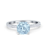 Vintage Cushion Cut Engagement Ring Simulated Aquamarine CZ 925 Sterling Silver