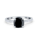 Vintage Cushion Cut Engagement Ring Simulated Black CZ 925 Sterling Silver
