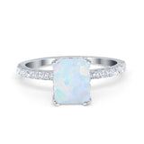 Art Deco Radiant Cut Engagement Ring Lab Created White Opal 925 Sterling Silver