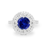 Cocktail Wedding Ring Round Simulated Blue Sapphire CZ 925 Sterling Silver