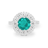 Cocktail Wedding Ring Round Simulated Paraiba Tourmaline CZ 925 Sterling Silver