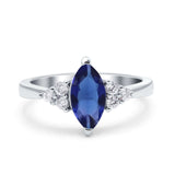 Vintage Art Deco Marquise Wedding Ring Simulated Blue Sapphire CZ 925 Sterling Silver