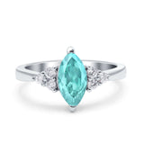 Vintage Art Deco Marquise Wedding Ring Simulated Paraiba Tourmaline CZ 925 Sterling Silver