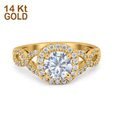 14K Yellow Gold Halo Art Deco Round Engagement Simulated CZ Ring Size 7