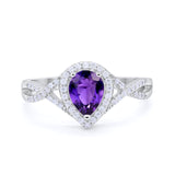 Teardrop Wedding Promise Ring Infinity Round Simulated Amethyst CZ 925 Sterling Silver