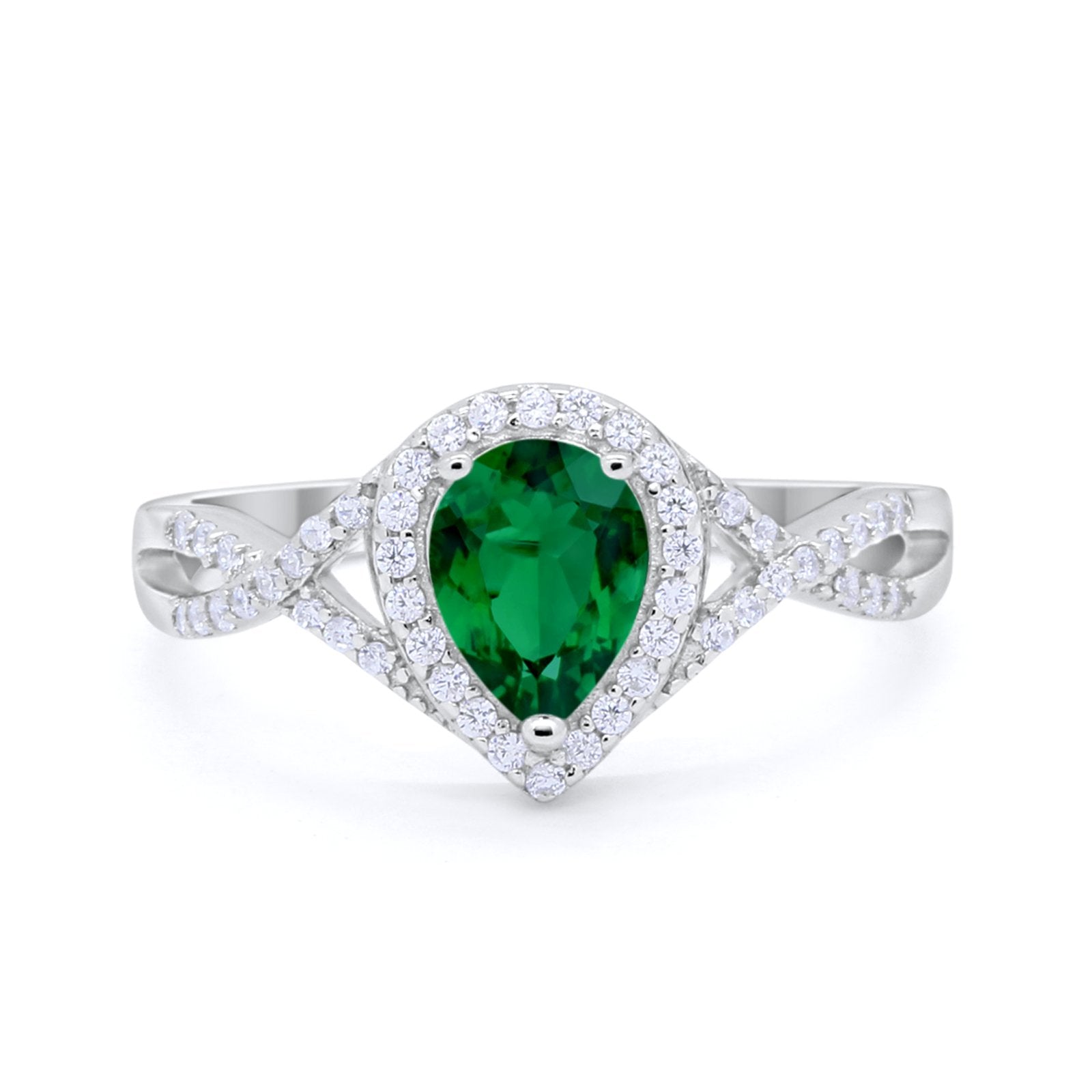 Teardrop Wedding Promise Ring Infinity Round Simulated Green Emerald CZ 925 Sterling Silver
