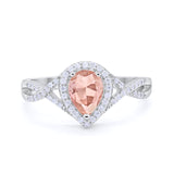 Teardrop Wedding Promise Ring Infinity Round Simulated Morganite CZ 925 Sterling Silver