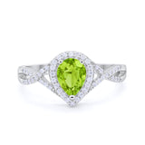 Teardrop Wedding Promise Ring Infinity Simulated Peridot CZ 925 Sterling Silver