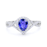 Teardrop Wedding Promise Ring Round Simulated Tanzanite CZ 925 Sterling Silver