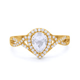 Teardrop Wedding Promise Ring Round Yellow Tone, Simulated CZ 925 Sterling Silver
