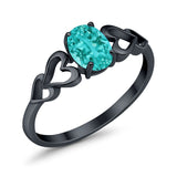 Solitaire Heart Promise Ring Oval Black Tone, Simulated Paraiba Tourmaline CZ 925 Sterling Silver