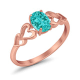 Solitaire Heart Promise Ring Oval Rose Tone, Simulated Paraiba Tourmaline CZ 925 Sterling Silver