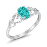 Solitaire Heart Promise Ring Oval Simulated Paraiba Tourmaline CZ 925 Sterling Silver