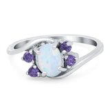 Oval Art Deco Wedding Ring Simulated Amethyst Lab Created White Opal 925 Sterling Silver