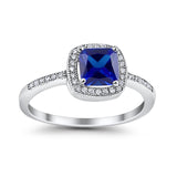 Halo Accent Engagement Ring Simulated Blue Sapphire CZ 925 Sterling Silver