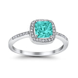 Halo Accent Engagement Ring Simulated Paraiba Tourmaline CZ 925 Sterling Silver