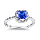 Halo Accent Engagement Ring Simulated Tanzanite CZ 925 Sterling Silver