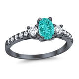 Accent Wedding Ring Oval Black Tone, Simulated Paraiba Tourmaline CZ 925 Sterling Silver