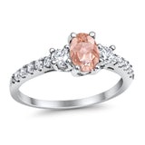 Accent Wedding Ring Oval Simulated Morganite CZ 925 Sterling Silver
