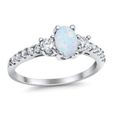Oval Lab Created White Opal Round Ring 925 Sterling Silver