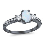Accent Wedding Ring Oval Black Tone, Lab Created White Opal 925 Sterling Silver