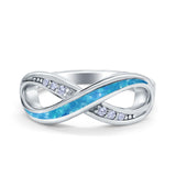 Infinity Ring Lab Created Blue Opal Round Simulated Cubic Zirconia 925 Sterling Silver