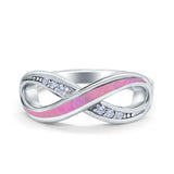 Infinity Ring Lab Created Pink Opal Round Simulated Cubic Zirconia 925 Sterling Silver