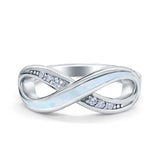 Infinity Ring Lab Created White Opal Round Simulated Cubic Zirconia 925 Sterling Silver