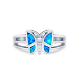 Butterfly Ring Statement Round Lab Created Blue Opal 925 Sterling Silver