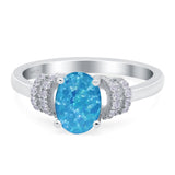 Oval Art Deco Wedding Bridal Ring Lab Created Blue Opal 925 Sterling Silver