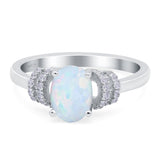 Oval Art Deco Wedding Bridal Ring Lab Created White Opal 925 Sterling Silver