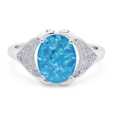 Oval Art Deco Wedding Bridal Ring Lab Created Blue Opal 925 Sterling Silver