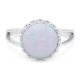 Split Shank Ring Band Round Lab Created White Opal 925 Sterling Silver (12mm)