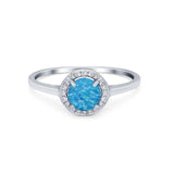 Halo Wedding Bridal Ring Round Lab Created Blue Opal 925 Sterling Silver